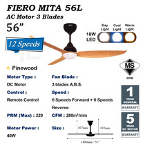 FIERO 56" 3 BLADES LED DC MOTOR CEILING FAN - PINE WOOD