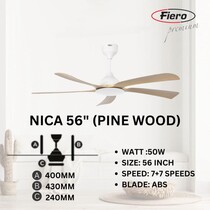 FIERO 56" 5 BLADES DC MOTOR CEILING FAN - PINEWOOD (NICA-56-PW)