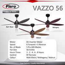 FIERO 56" 5 BLADES DC MOTOR CEILING FAN - MATT BLACK (VAZZO-56-MB)