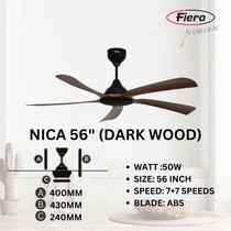 FIERO 56" 5 BLADES DC MOTOR CEILING FAN - DARKWOOD (NICA-56-DW)