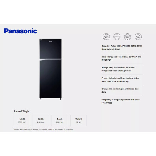 PANASONIC 2 DOORS 395L INVERTER FRIDGE - BLACK (NR-TL381BPKM)